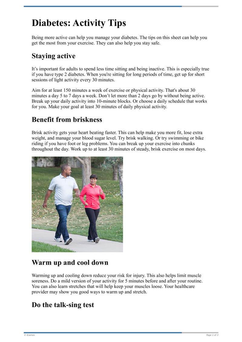 Text Diabetes Activity Tips HealthClips Online