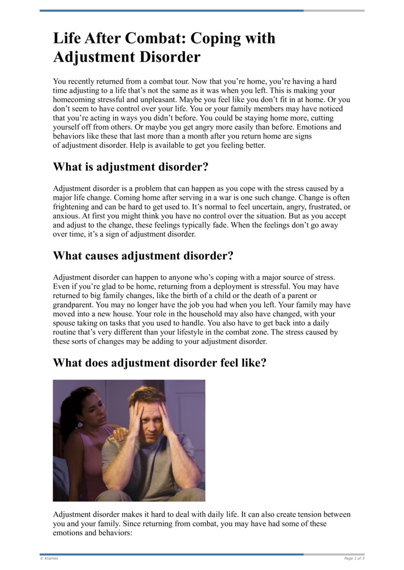 Text Life After Combat Coping With Adjustment Disorder Healthclips