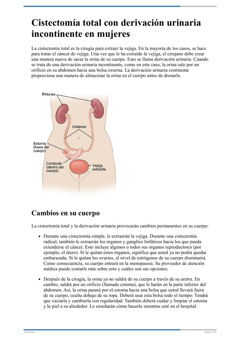 Text Cistectomía total con derivación urinaria incontinente en