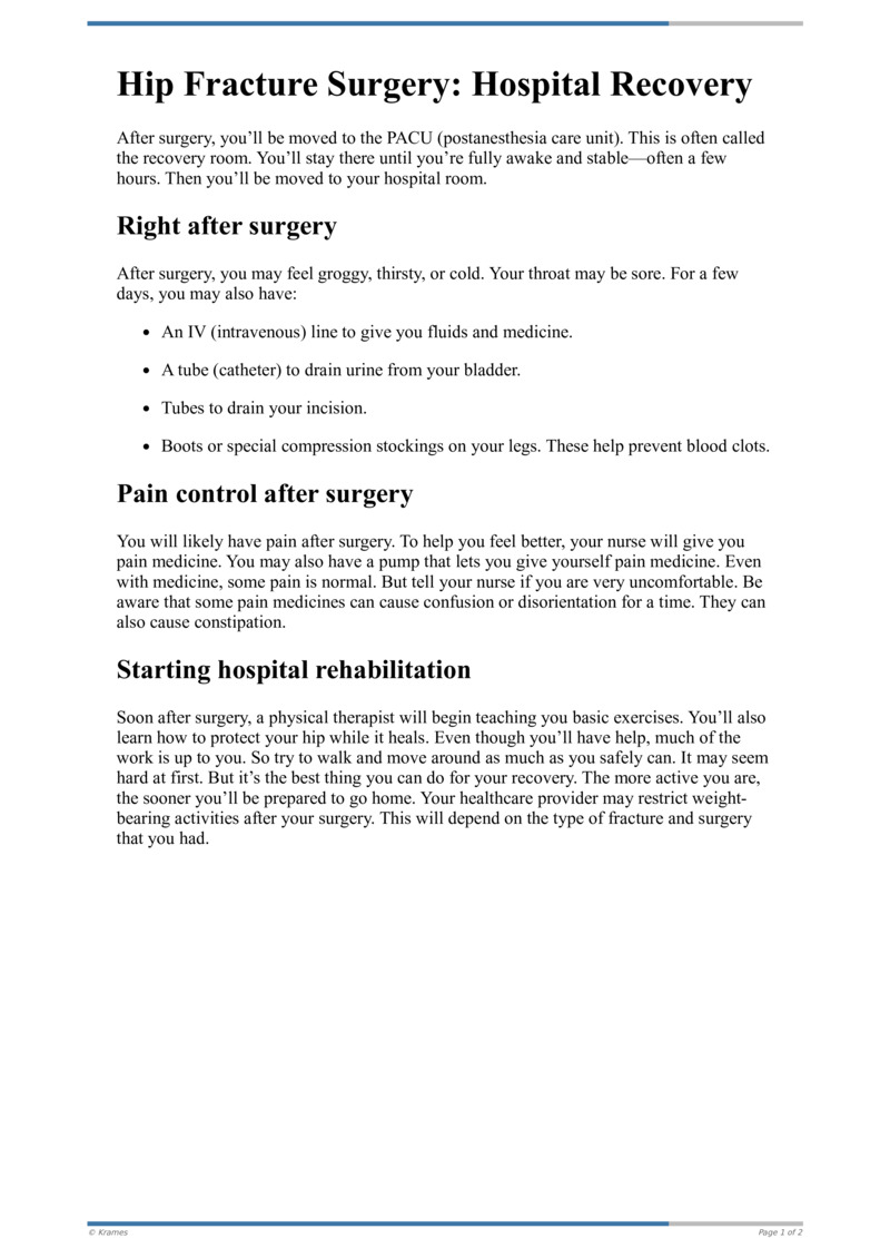 Text Hip Fracture Surgery Hospital Recovery HealthClips Online