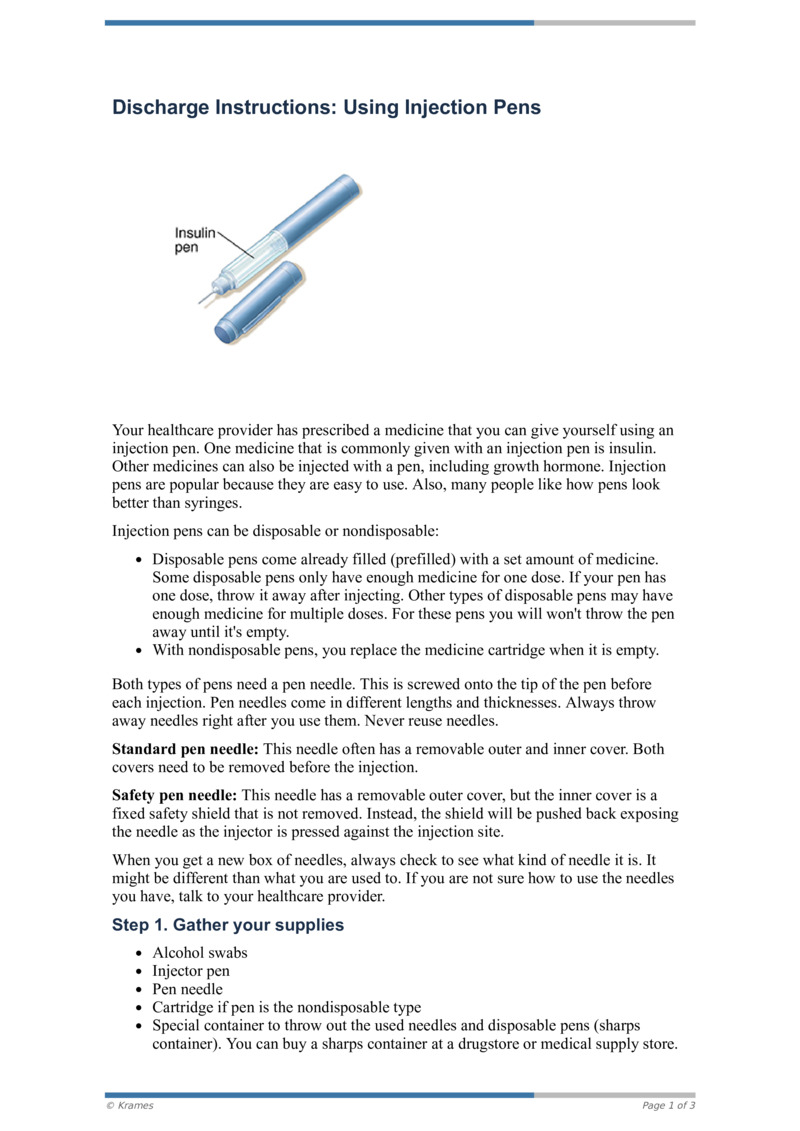 Pdf Discharge Instructions Using Injection Pens Healthclips Online