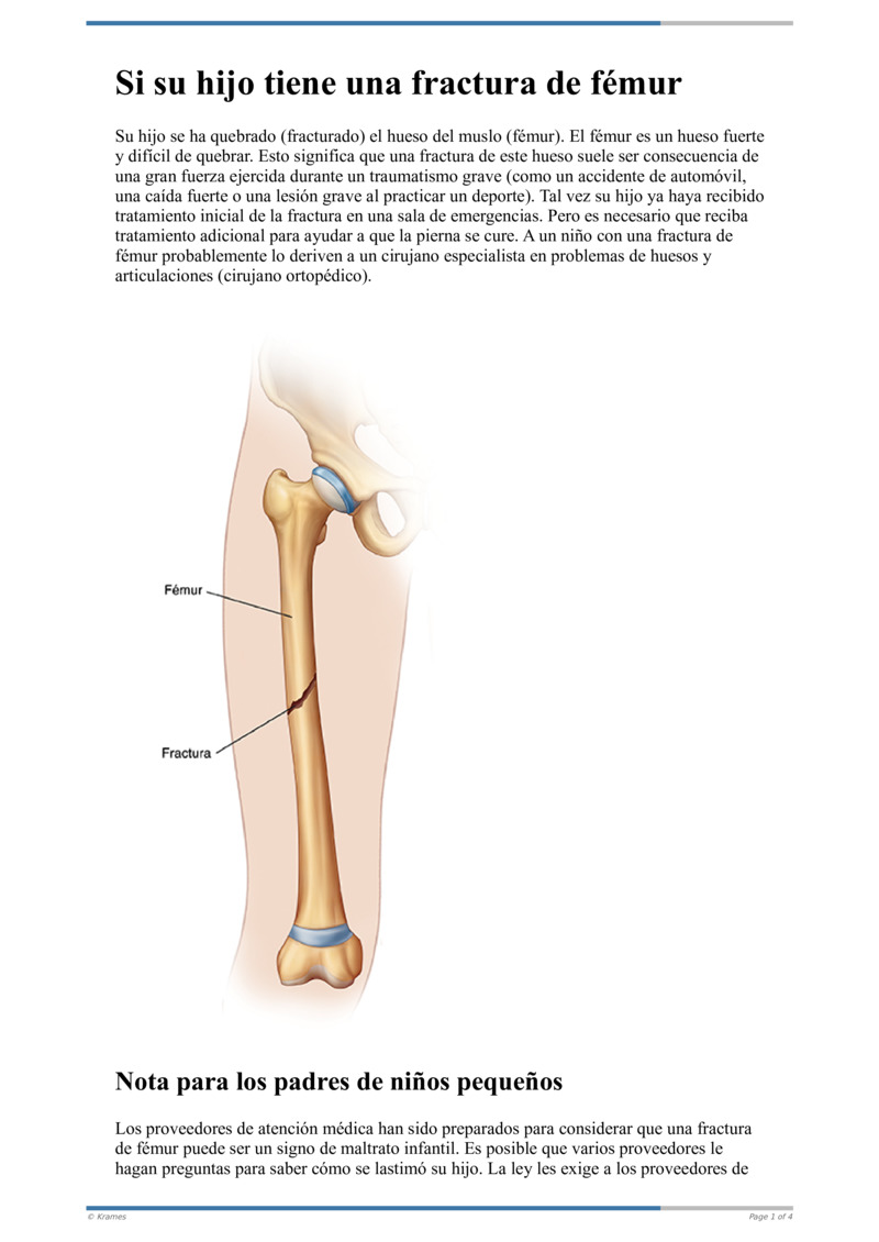 Text Si su hijo tiene una fractura de fémur HealthClips Online