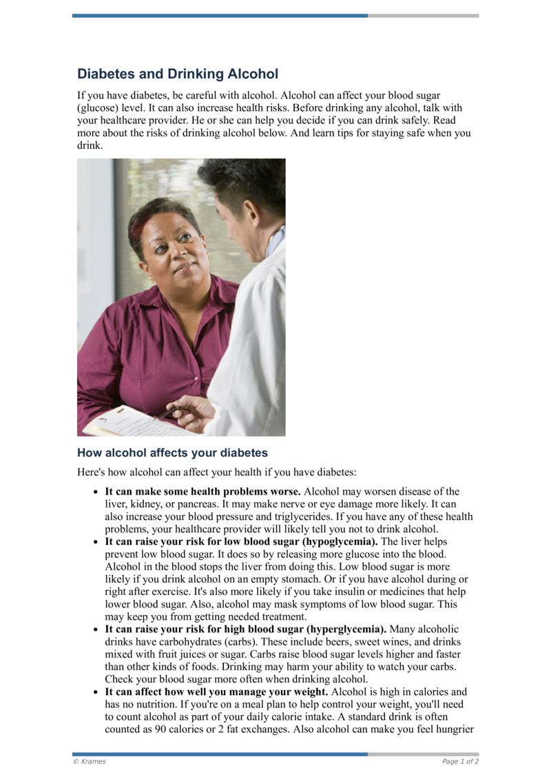 PDF Diabetes and Drinking Alcohol HealthClips Online
