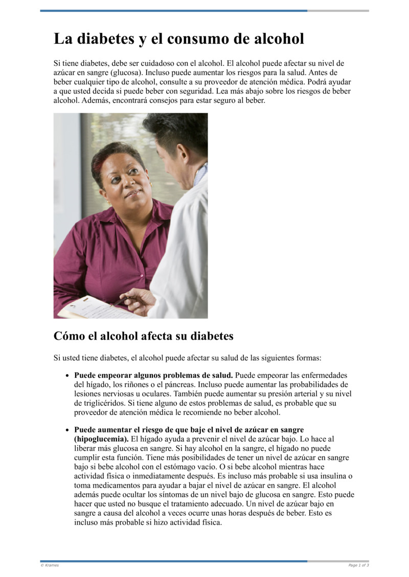 Text La diabetes y el consumo de alcohol HealthClips Online