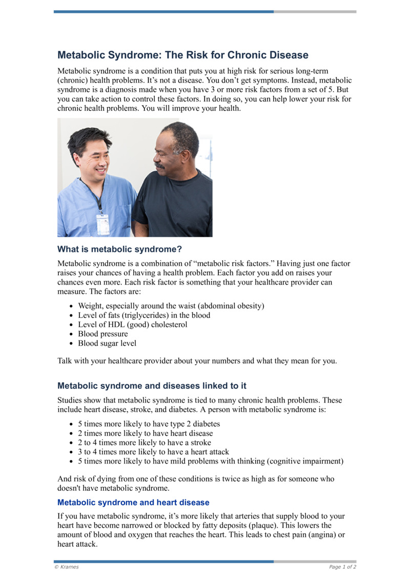 PDF - Metabolic Syndrome: The Risk for Chronic Disease - HealthClips Online