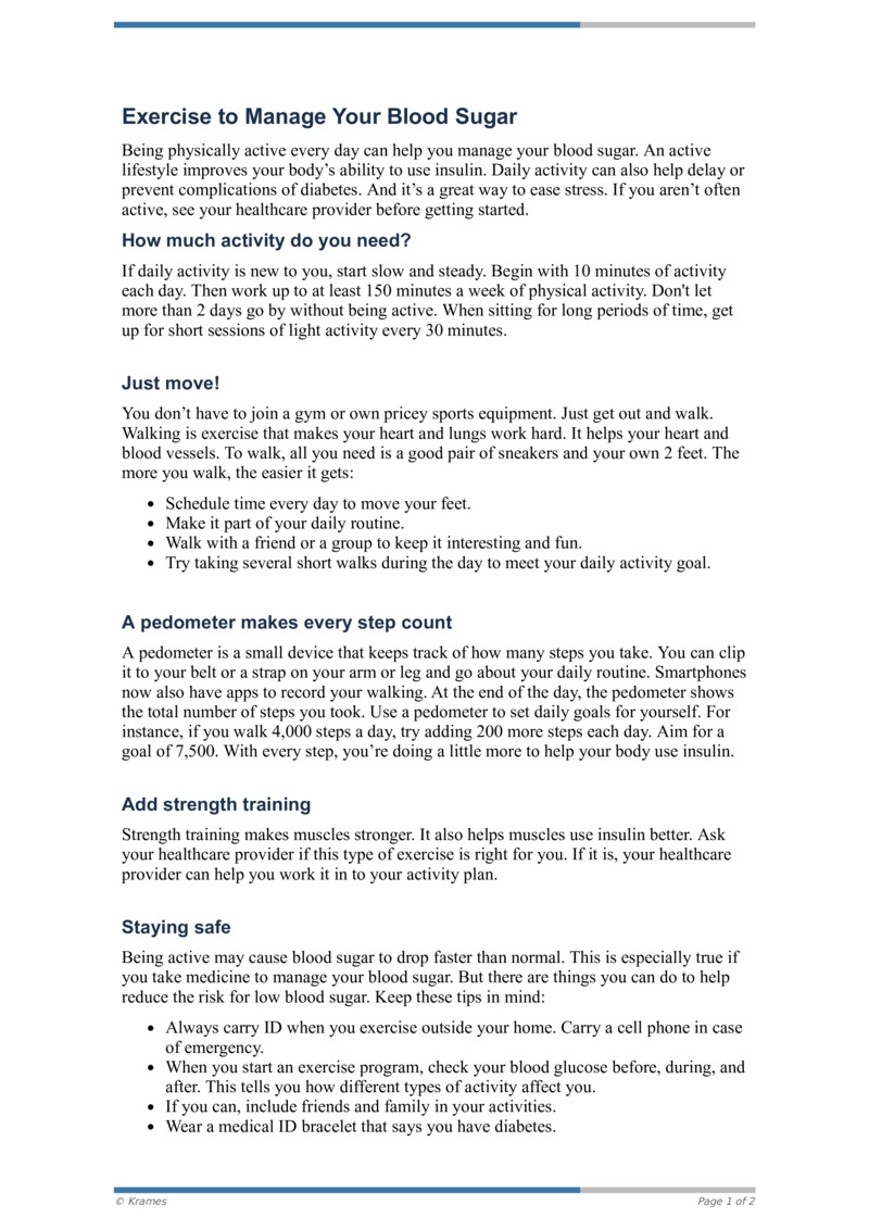 PDF Exercise to Manage Your Blood Sugar HealthClips Online