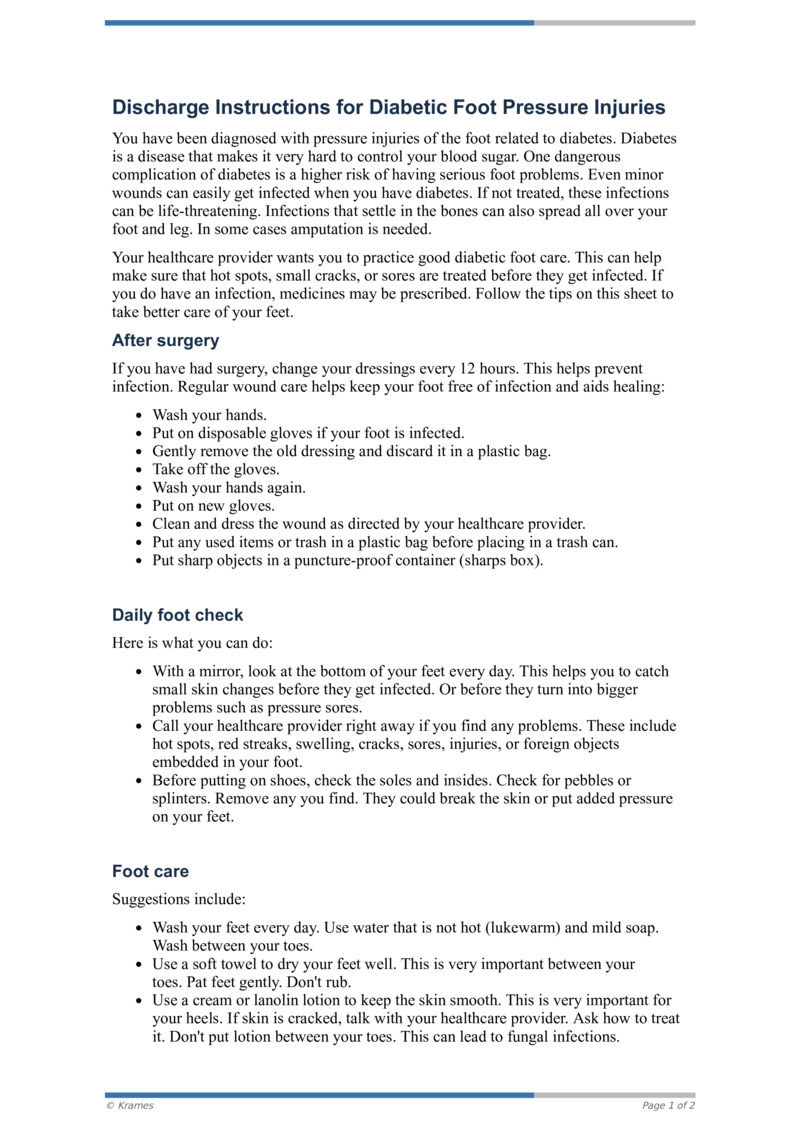 PDF Discharge Instructions for Diabetic Foot Pressure Injuries