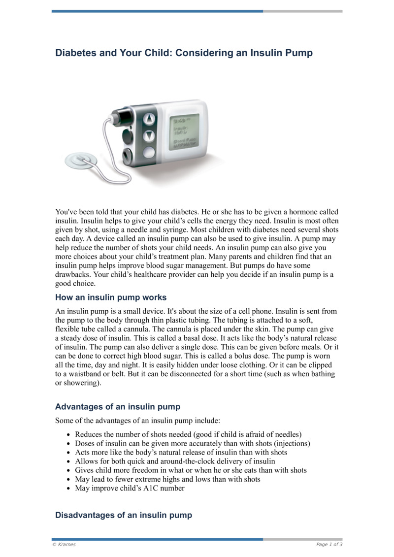 PDF Diabetes and Your Child Considering an Insulin Pump HealthClips Online