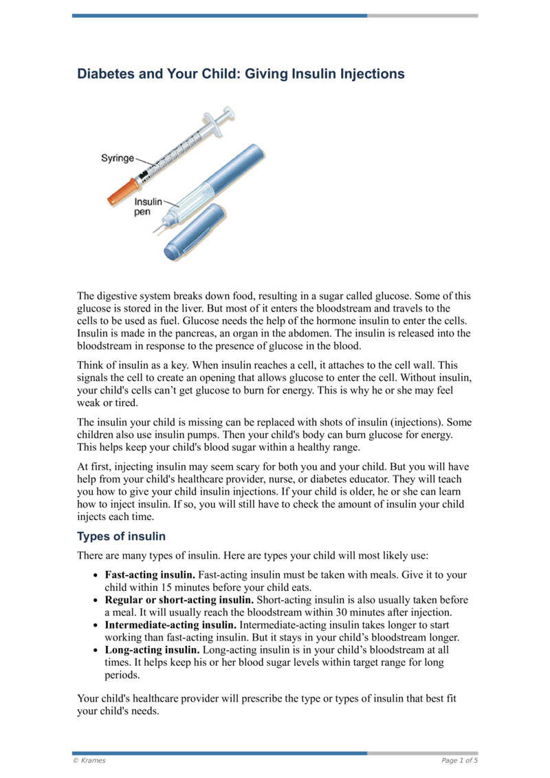PDF Diabetes and Your Child Giving Insulin Injections HealthClips