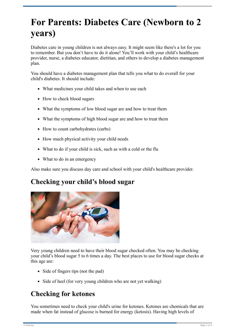 Text For Parents Diabetes Care (Newborn to 2 years) HealthClips Online