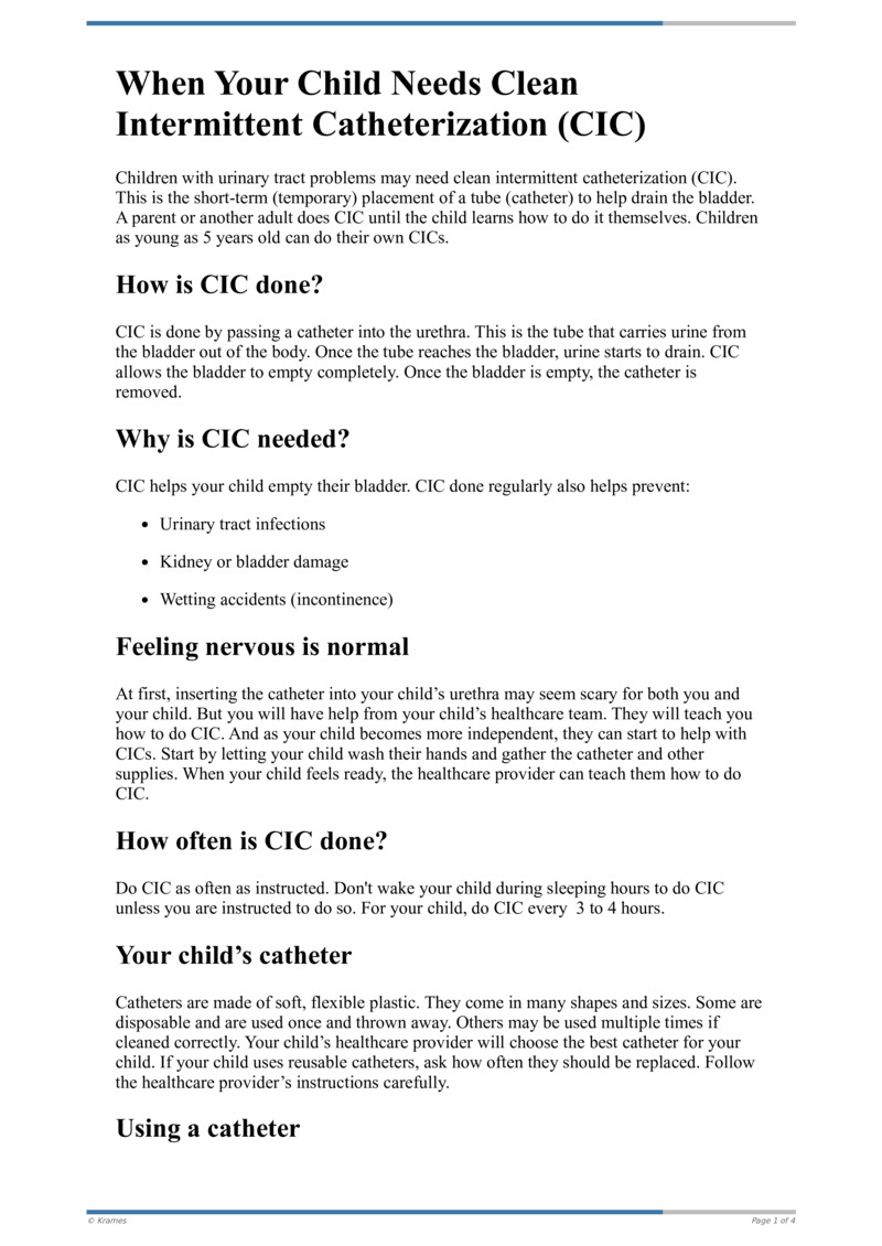 Text When Your Child Needs Clean Intermittent Catheterization (CIC