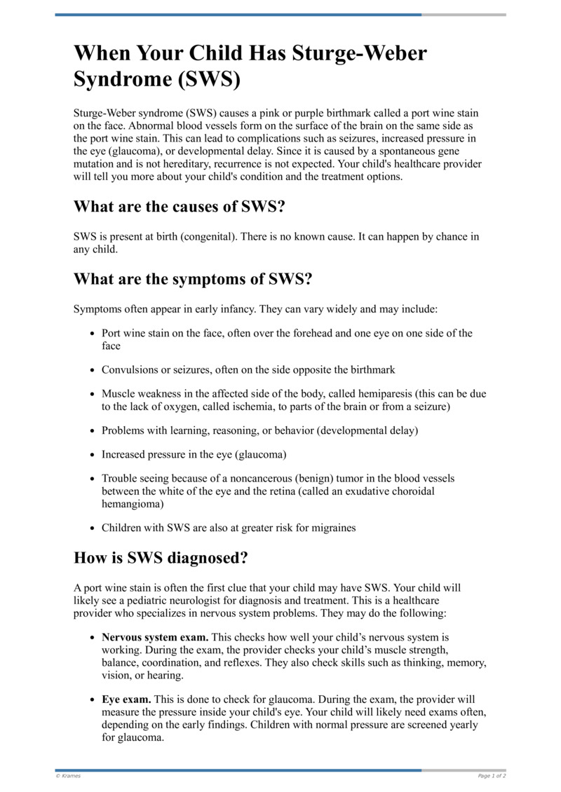 Text When Your Child Has Sturge Weber Syndrome SWS HealthClips Online