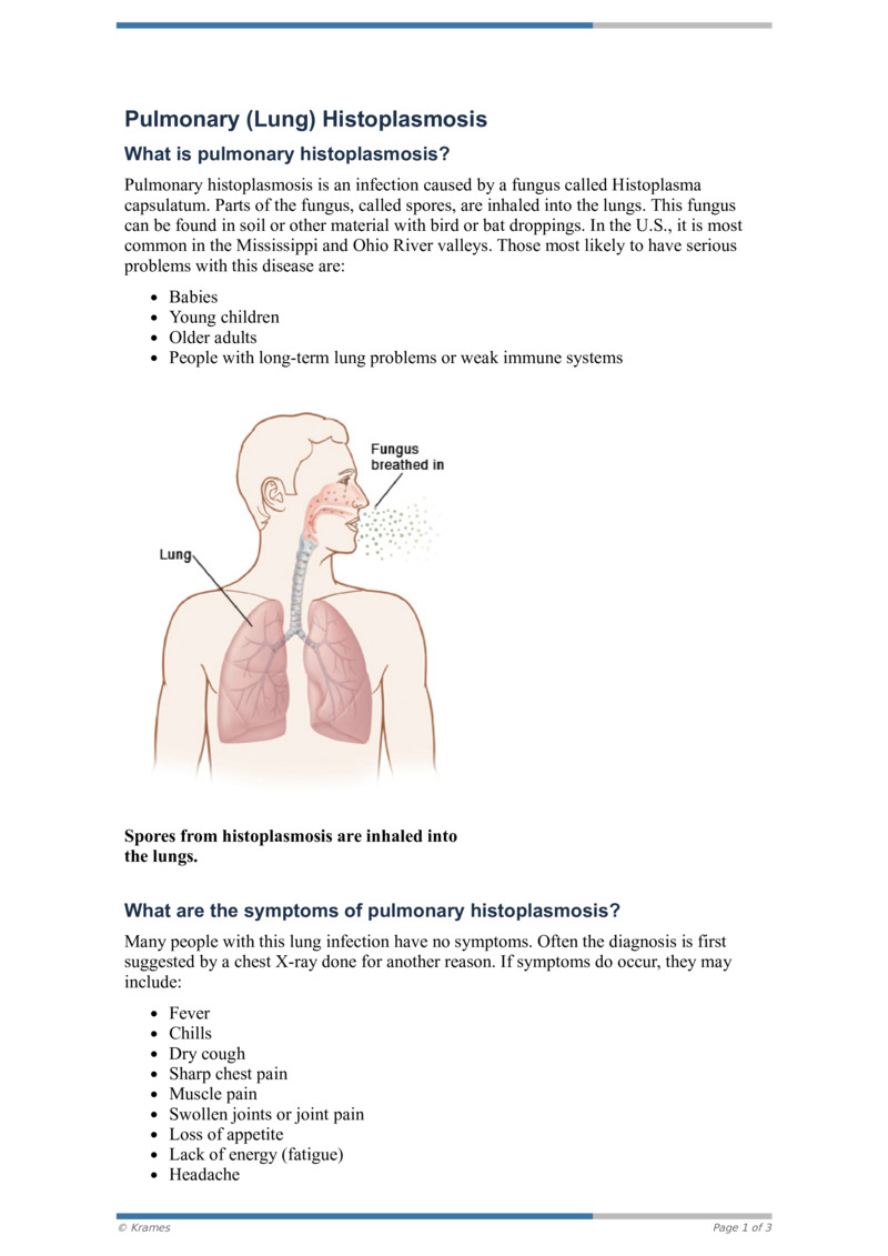 PDF - Pulmonary (Lung) Histoplasmosis - HealthClips Online