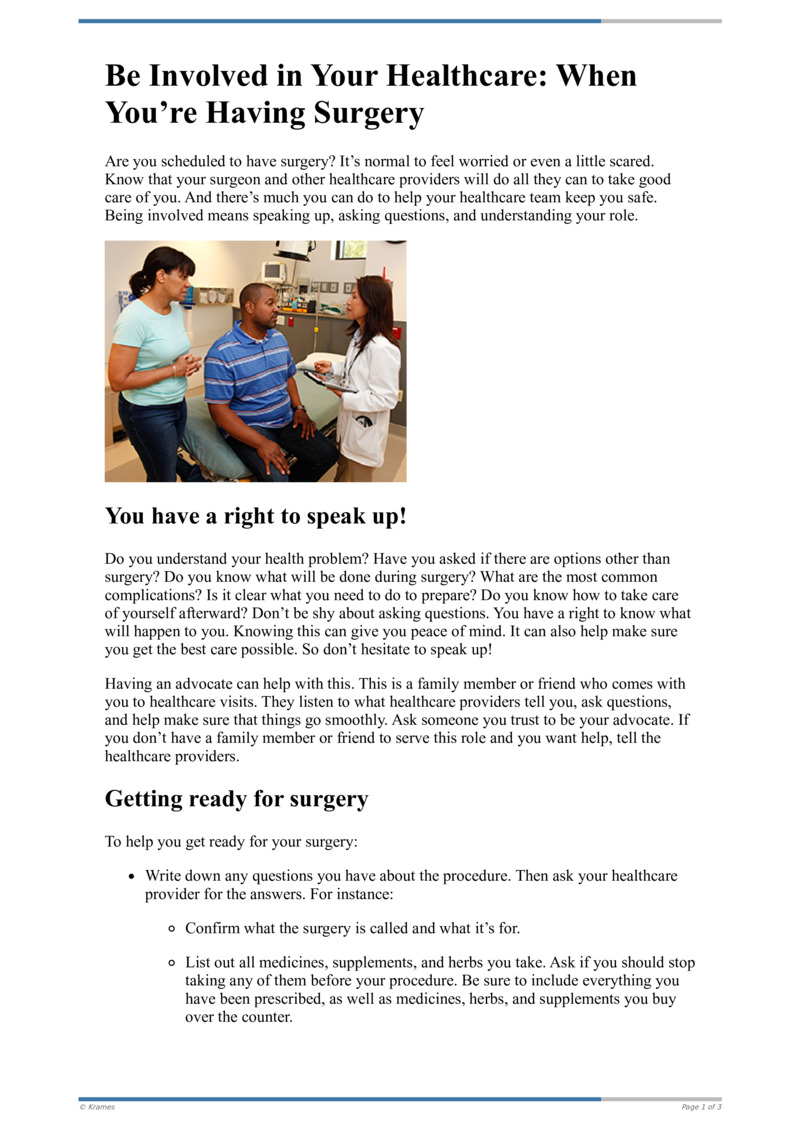 Text - Be Involved In Your Health Care: When You're Having Surgery ...