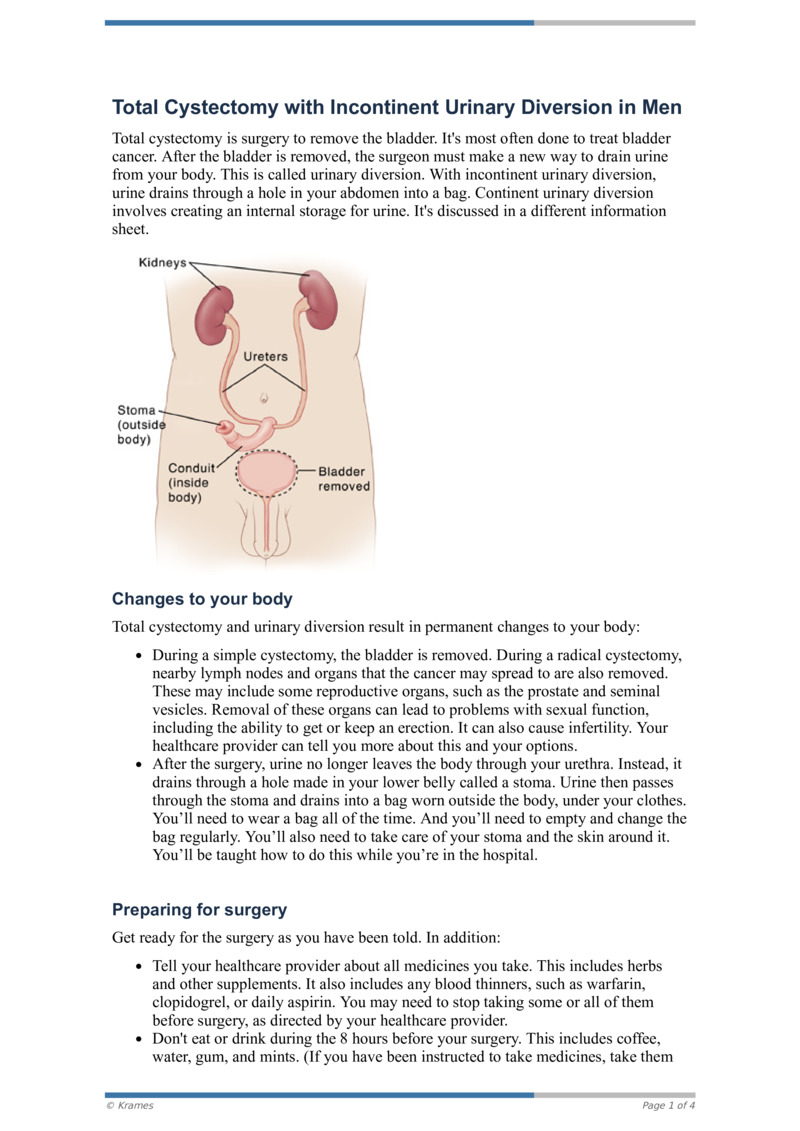PDF Total Cystectomy with Incontinent Urinary Diversion in Men