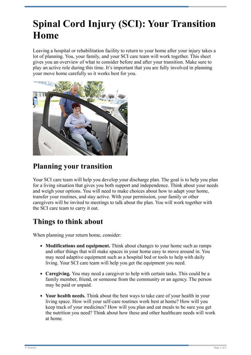 Text - Spinal Cord Injury (SCI): Your Transition Home - HealthClips Online