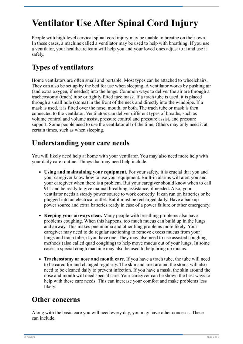 Text - Ventilator Use After Spinal Cord Injury - HealthClips Online