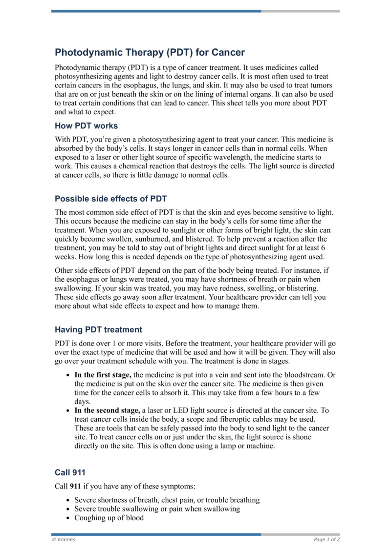 PDF - Photodynamic Therapy (PDT) for Cancer - HealthClips Online