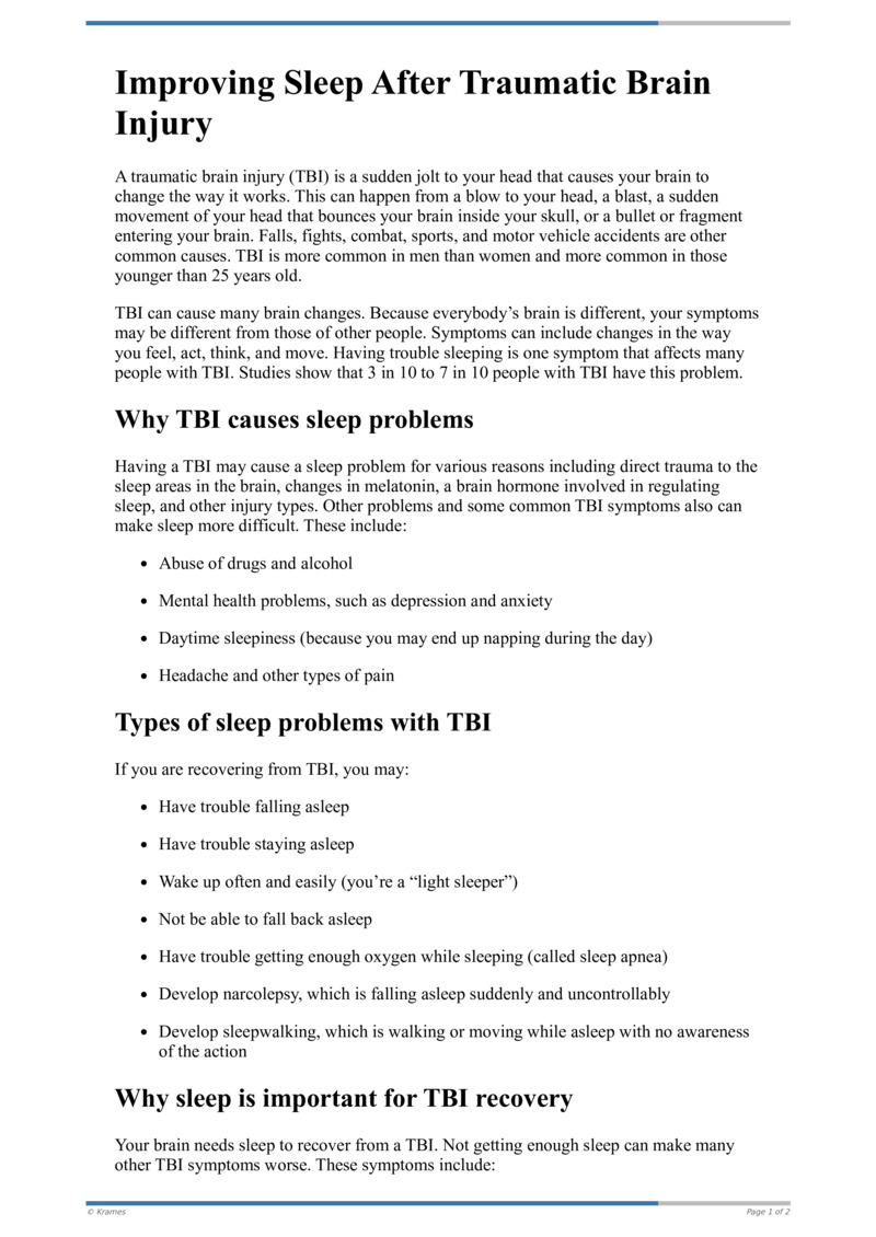 Text - Improving Sleep After Traumatic Brain Injury - HealthClips Online