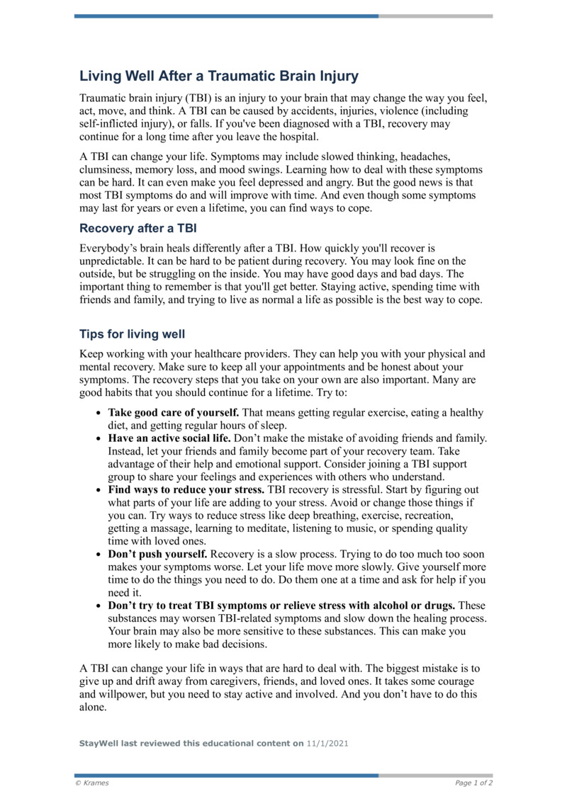 PDF - Living Well After a Traumatic Brain Injury - HealthClips Online