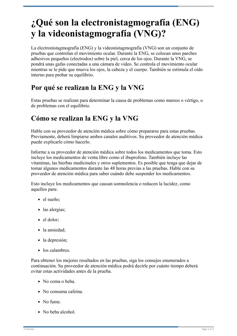 Poster image for "¿Qué son la electronistagmografía (ENG) y la videonistagmografía (VNG)?"