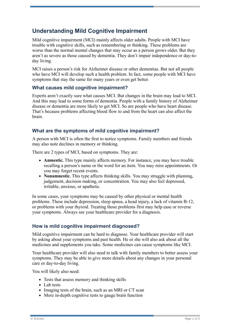 PDF - Understanding Mild Cognitive Impairment - HealthClips Online