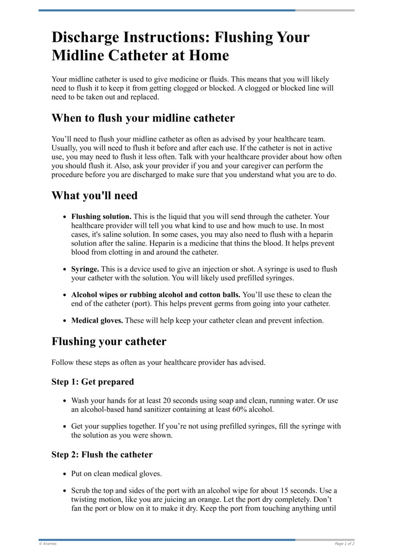 Text - Discharge Instructions: Flushing Your Midline Catheter At Home ...