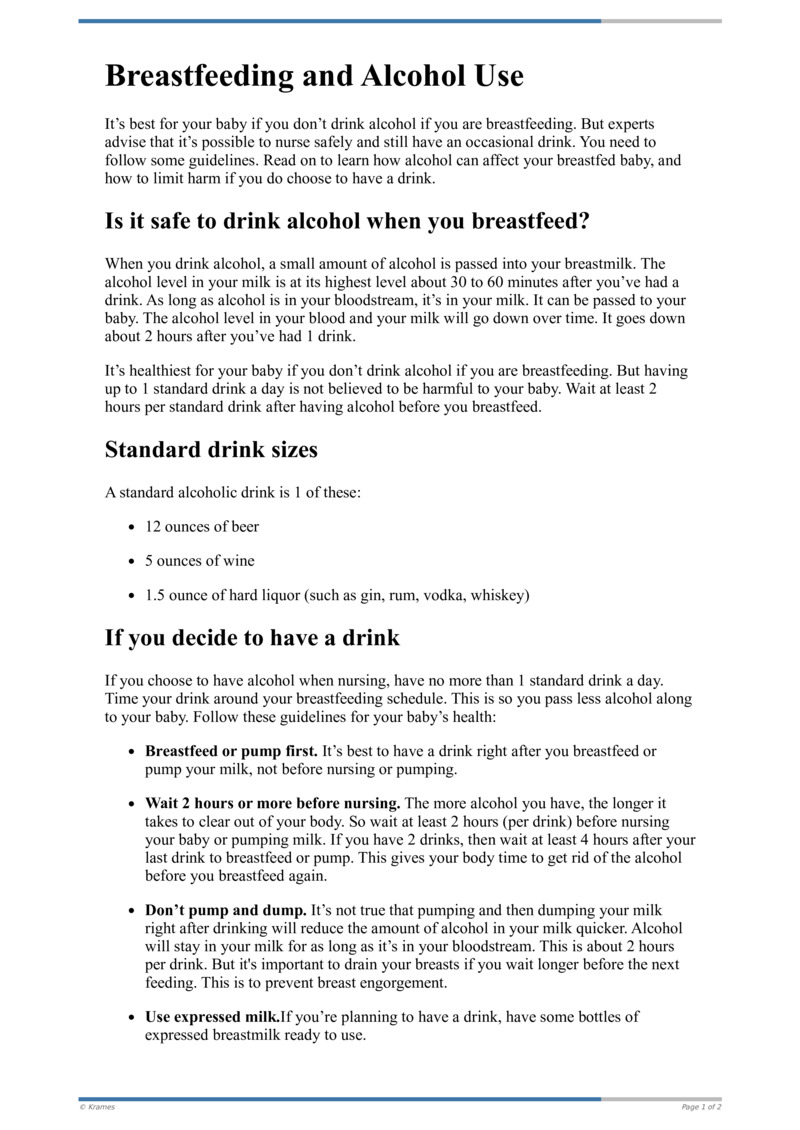 Text - Breastfeeding And Alcohol Use - HealthClips Online