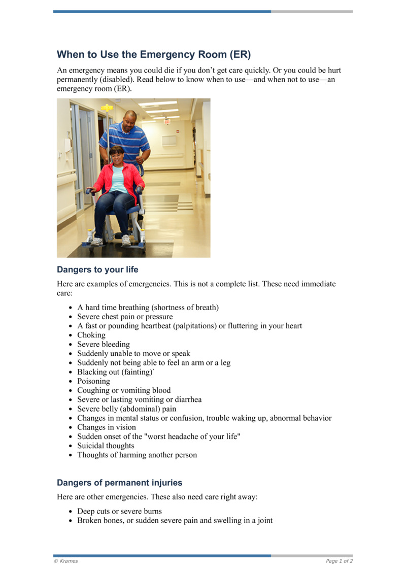 PDF When to Use the Emergency Room (ER) HealthClips Online