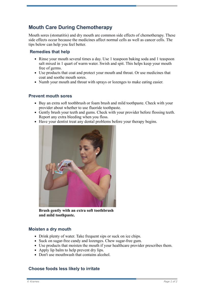 PDF Mouth Care During Chemotherapy HealthClips Online