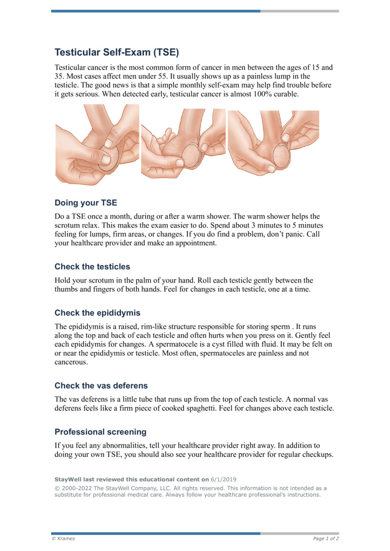 PDF - Testicular Self-Exam (TSE) - HealthClips Online