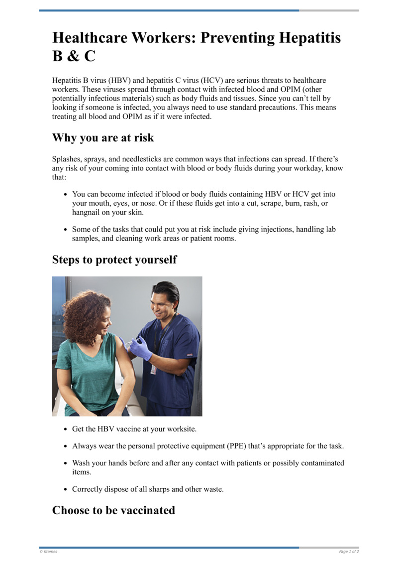 Text - Staff Ed: Preventing Hepatitis B and C - HealthClips Online