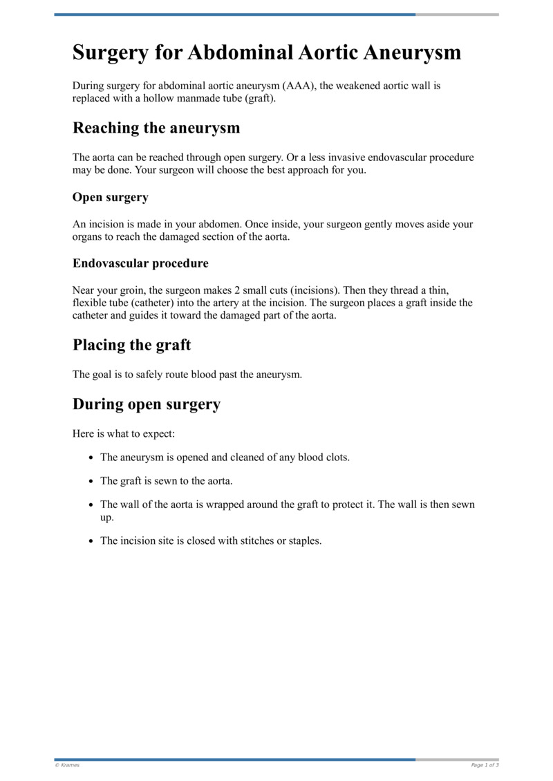Text Surgery For Abdominal Aortic Aneurysm HealthClips Online