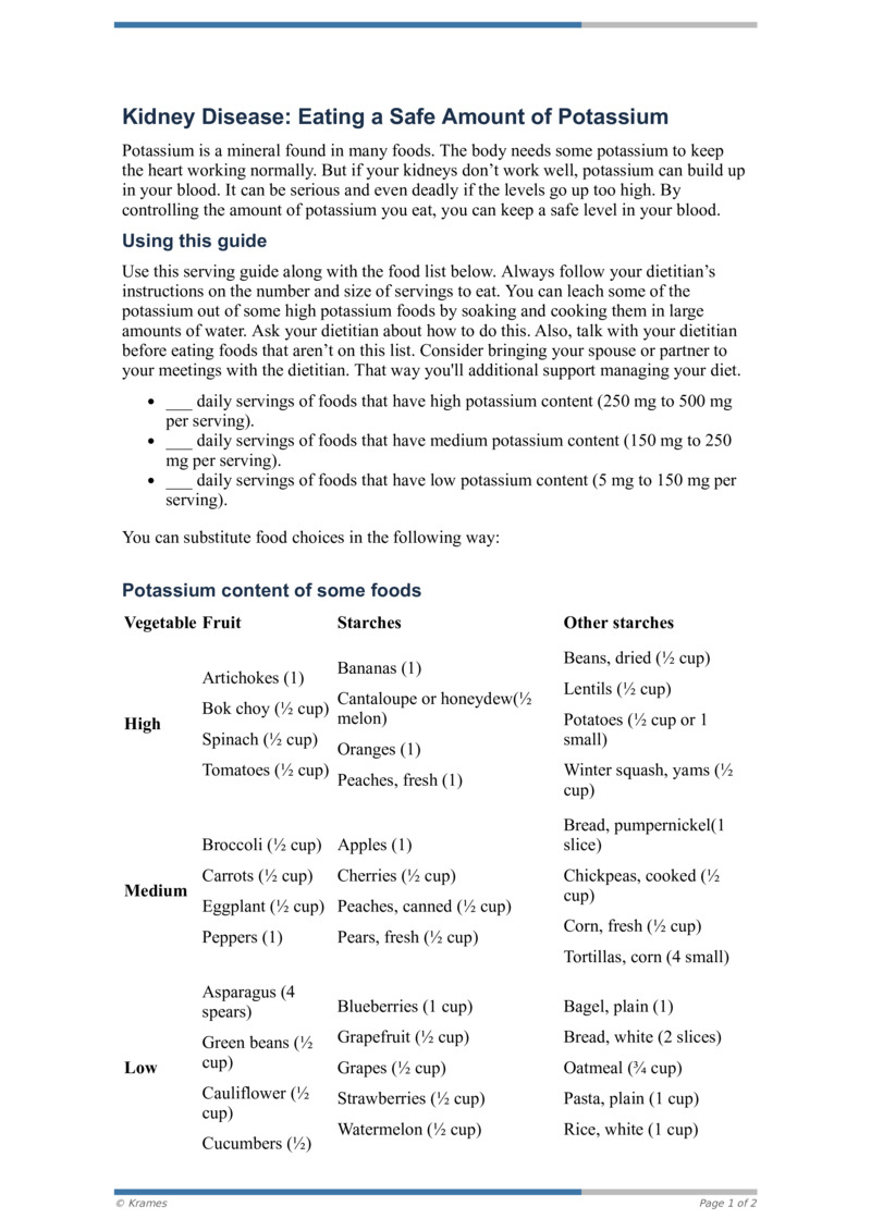 PDF Kidney Disease Eating a Safe Amount of Potassium HealthClips