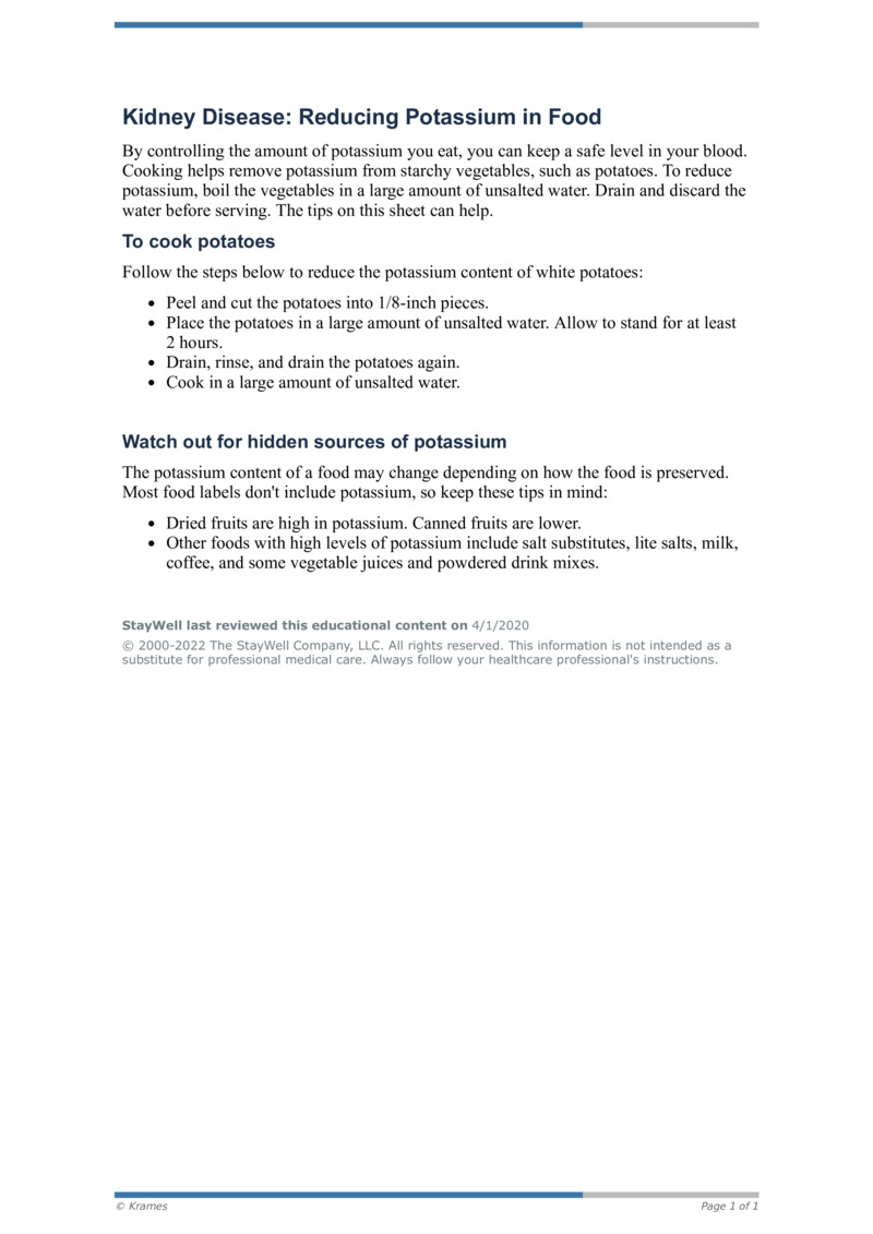 PDF Kidney Disease Reducing Potassium in Foods HealthClips Online