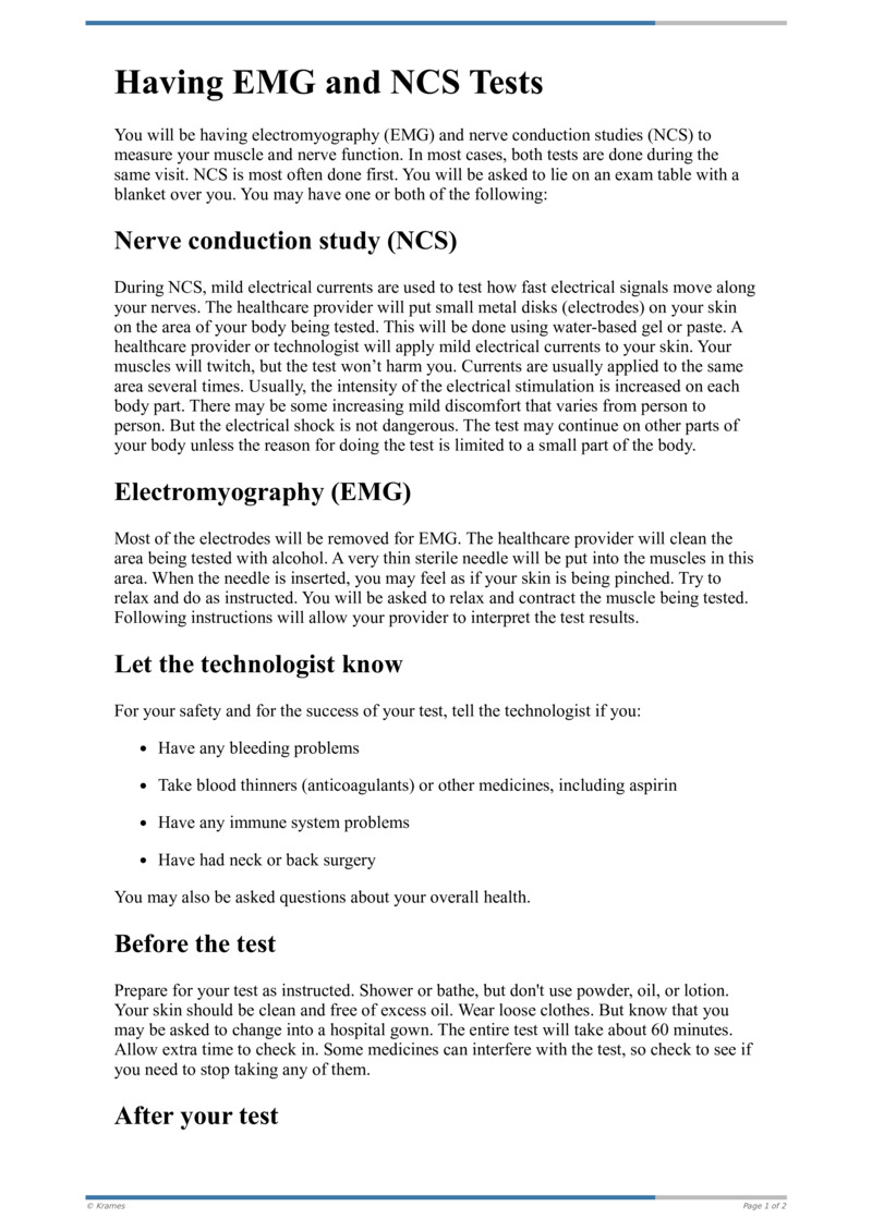 PDF - Having EMG and NCS Tests - HealthClips Online