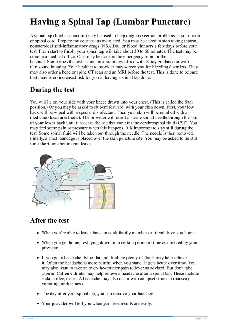 Text Having a Spinal Tap (Lumbar Puncture) HealthClips Online
