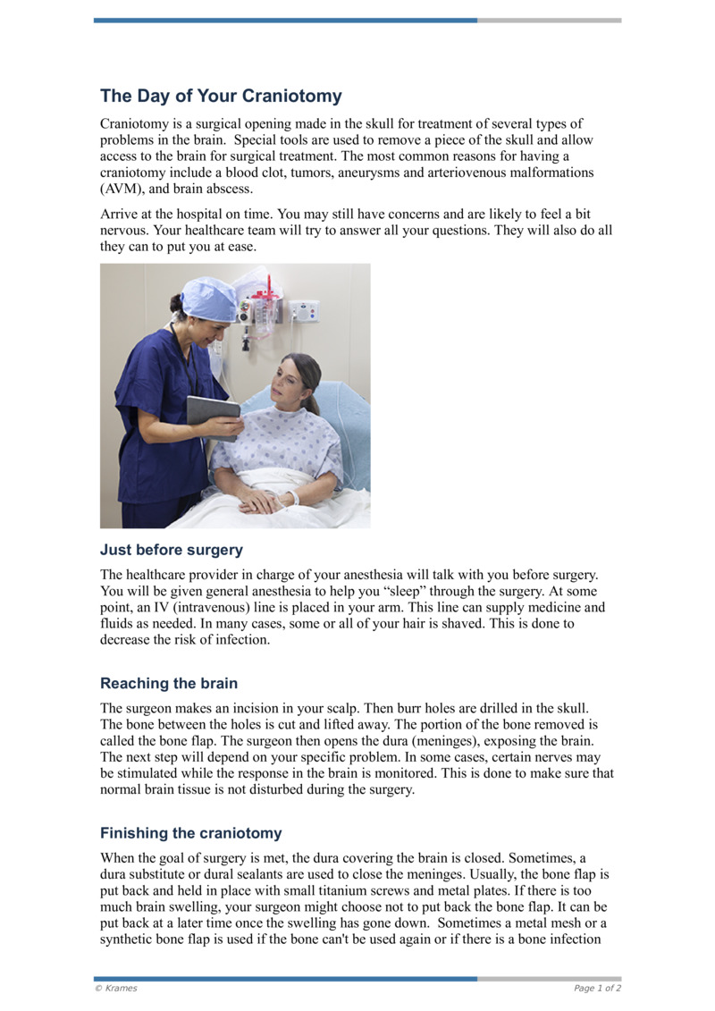 PDF - The Day of Your Craniotomy - HealthClips Online