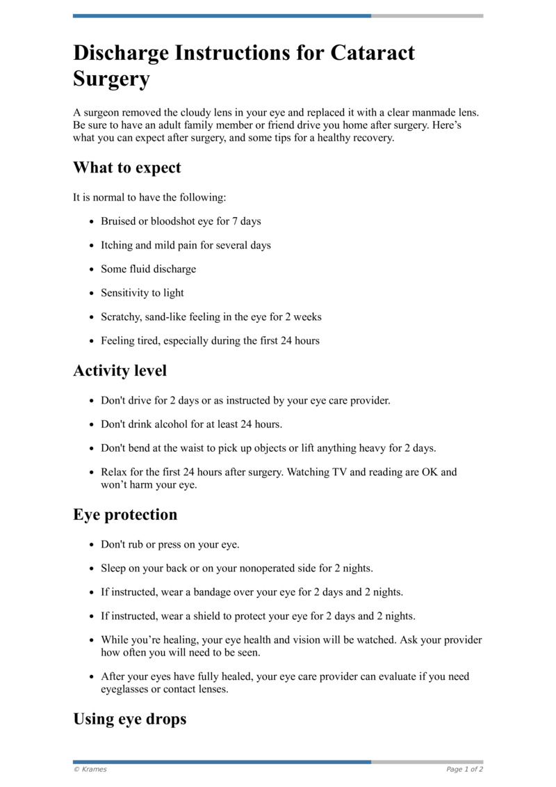 PDF Discharge Instructions For Cataract Surgery HealthClips Online