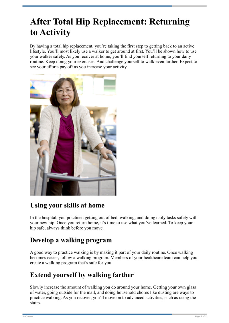 Text After Total Hip Replacement Returning to Activity HealthClips