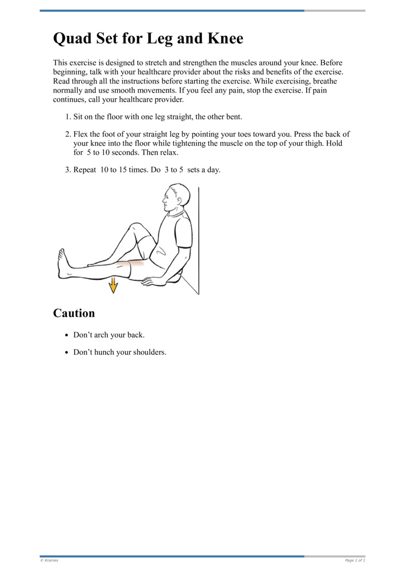 Text - Quad Set for Leg and Knee - HealthClips Online