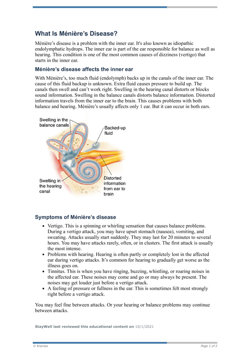 PDF What Is Meniere's Disease? HealthClips Online