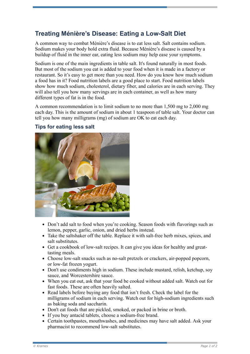 PDF Treating Meniere's Disease Eating a LowSalt Diet HealthClips