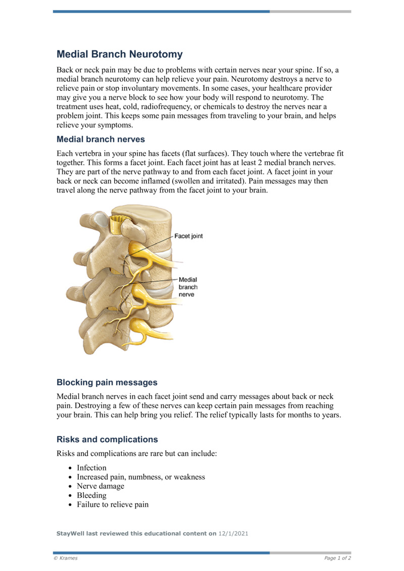 PDF - Medial Branch Neurotomy - HealthClips Online