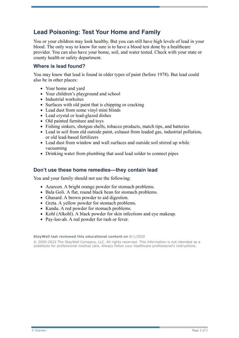 PDF Lead Poisoning Test Your Home and Family HealthClips Online