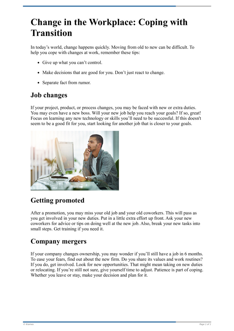 Poster image for "Change in the Workplace: Coping with Transition"
