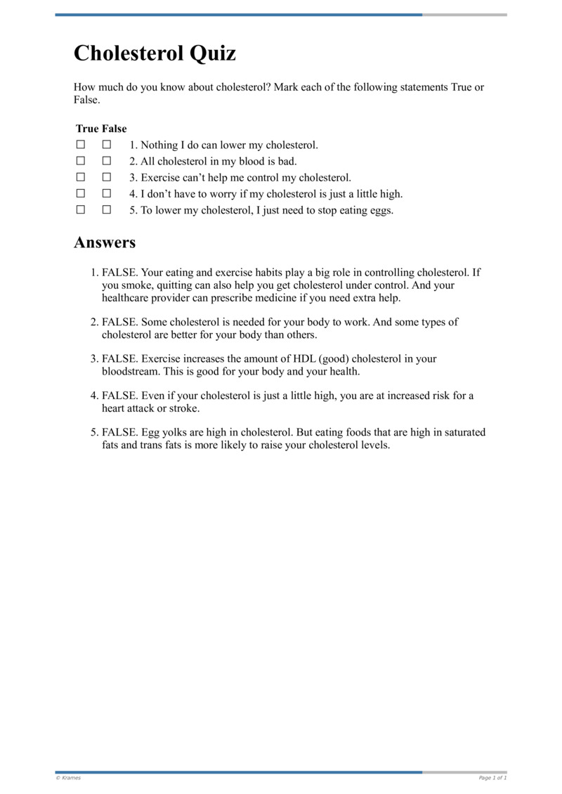 Text Cholesterol Quiz HealthClips Online