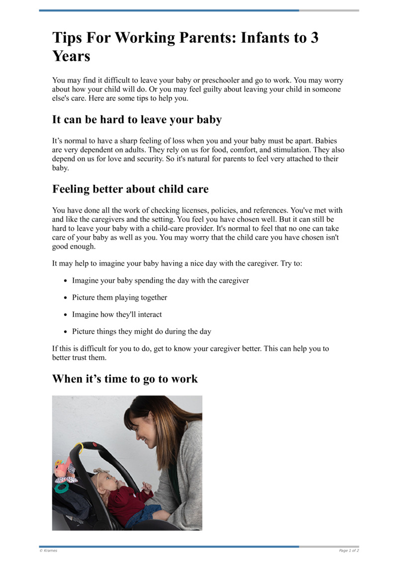 PDF Tips for Working Parents Infants to 3 Years HealthClips Online