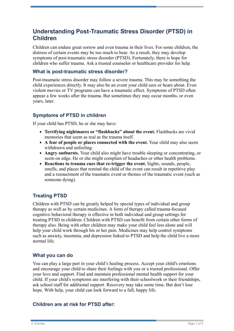 PDF - Understanding Post-Traumatic Stress Disorder (PTSD) in Children ...