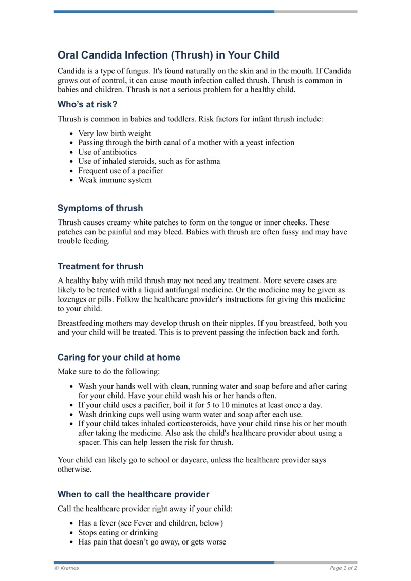 PDF Oral Candida Infection (Thrush) in Your Child HealthClips Online